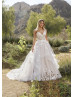 V Neck Ivory Lace Tulle Wedding Dress With Horsehair Trim